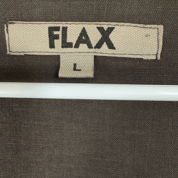 Flax Size Large 100% Linen Brown Button Front Top Jacket Pocket Lagenlook - Picture 3 of 8